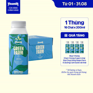 [CHỈ GIAO HCM+HN] Thùng 16 chai sữa chua uống thanh trùng Vinamilk Green Farm Ít đường - chai 200ml
