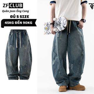 Quần Jean Ống Cong Form Rộng ZONEF CLUB RETRO Cạp Chun Quần Bò Nam Nữ Unisex Phong Cách Streetwear