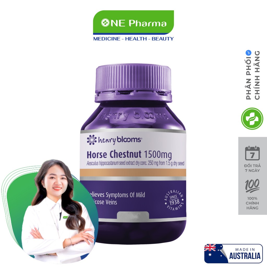 Viên uống giảm giãn tĩnh mạch Henry Blooms Horse Chestnut 1500mg 30 Viên