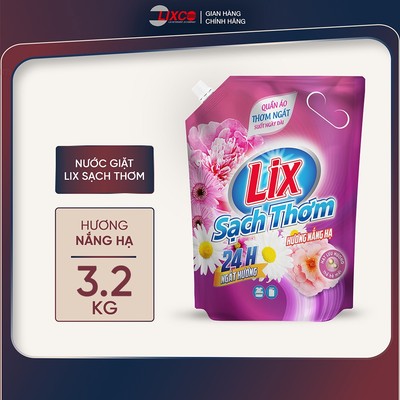 Nước giặt Lix sạch thơm hương nắng hạ 3.2kg TÚI N7310 và N7302 chứa hạt lưu hương thơm hơn - Lixco Việt Nam