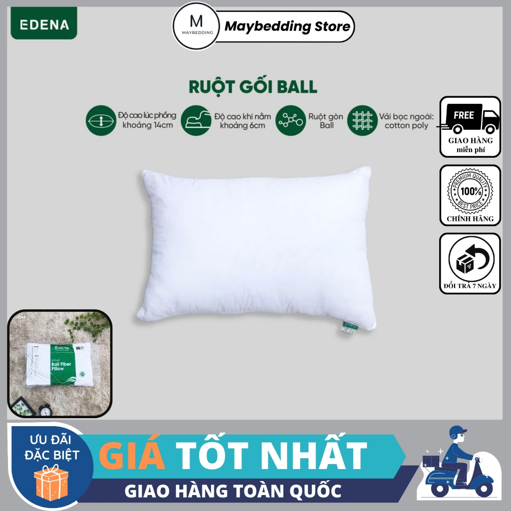 Ruột Gối Ball EDENA, Ruột Gối Hơi, Ruột Gối Gòn Bi 45x65cm - Hàng Chính Hãng