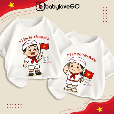 Áo thun Việt Nam cho bé trai bé gái, áo phông BabyloveGO chất thun cotton mềm mịn thoáng mát cho bé 1-10 tuổi