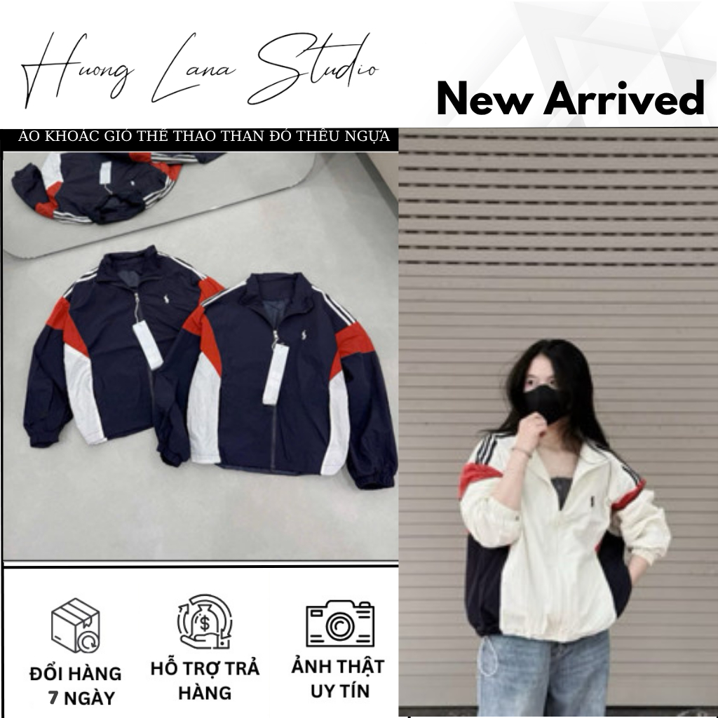 ÁO KHOÁC GIÓ THỂ THAO THAN ĐỎ THÊU NGỰA