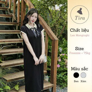 Váy len mongtoghi TIRA MAMA M151 Váy bầu bigsize Váy suông tay hến kèm khăn hoa