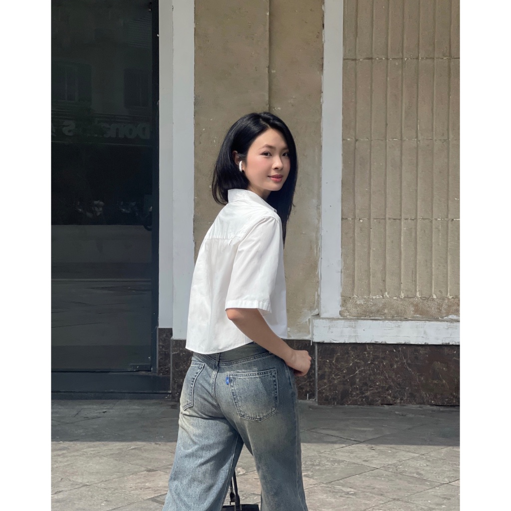 TheBlueTshirt - Áo sơ mi croptop sọc caro tay lỡ phom rộng cho nữ - NewYork Shirt - Women | BigBuy360 - bigbuy360.vn