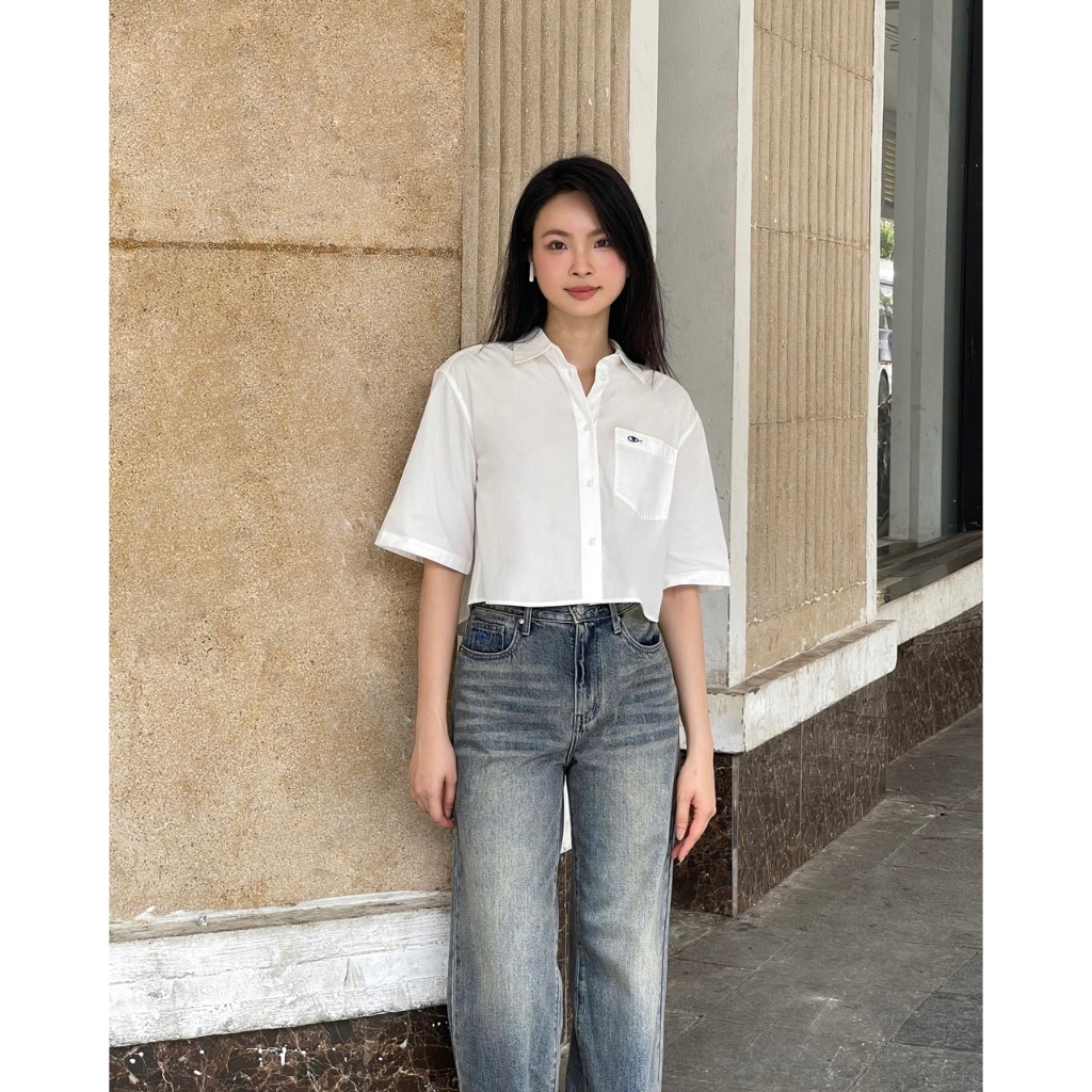 TheBlueTshirt - Áo sơ mi croptop sọc caro tay lỡ phom rộng cho nữ - NewYork Shirt - Women | BigBuy360 - bigbuy360.vn