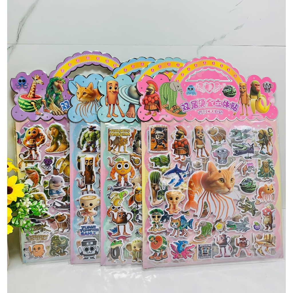 NHÃN DÁN VỈ STICKER NỔI TY HOẠT HÌNH BRAINROT, KURUMI, CAPYBARA 1SET 2 TẤM