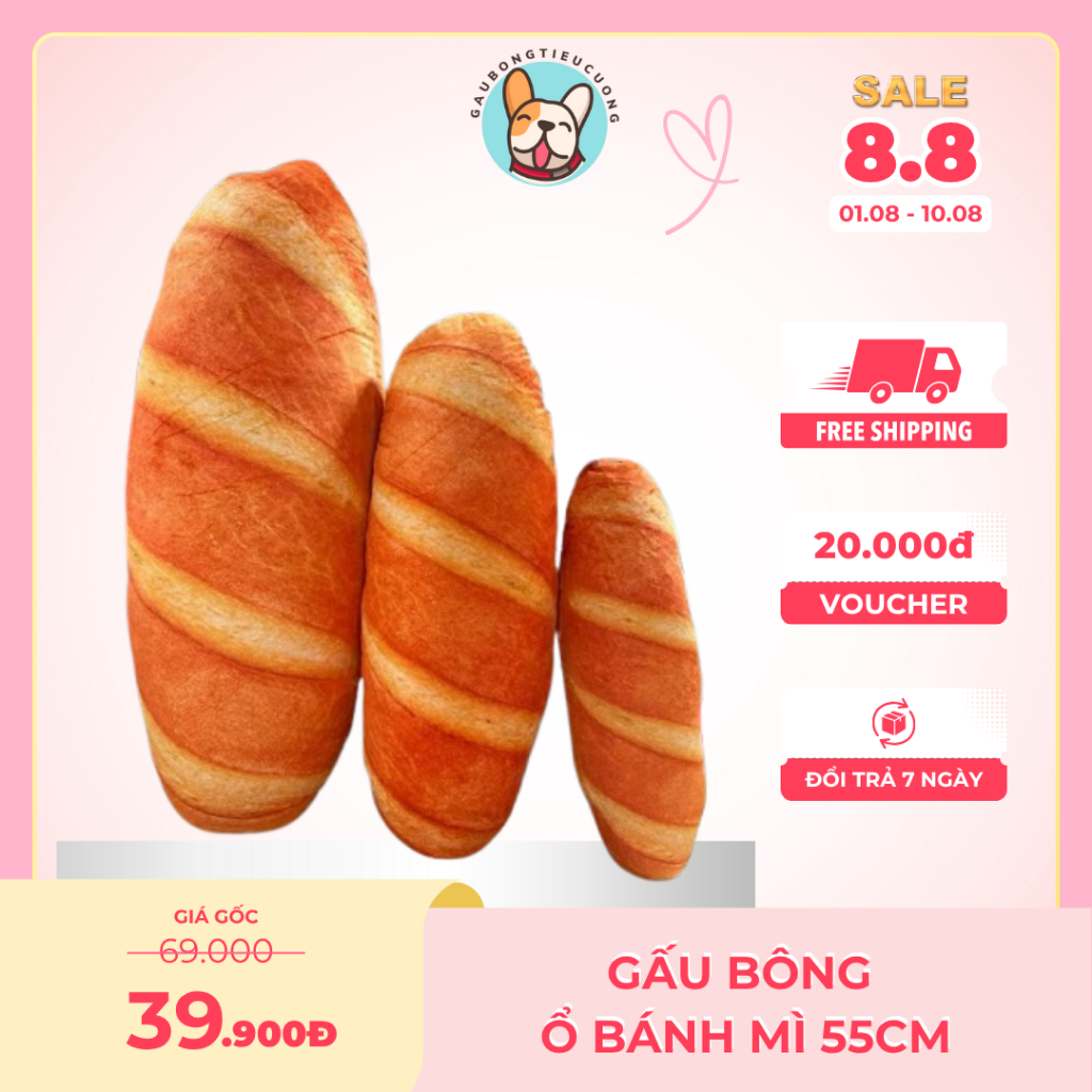 Gối Ôm Bánh Mì 55cm 80cm, Gấu Bông Ổ Bánh Mì 55cm 80cm Đồ Chơi Cho Bé Mềm Mại