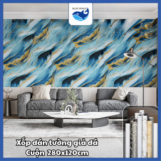  Cuộn xốp dán tường giả đá cẩm thạch kích thước 1.2mx 2.8m miếng dán tường xốp họa tiết đá 