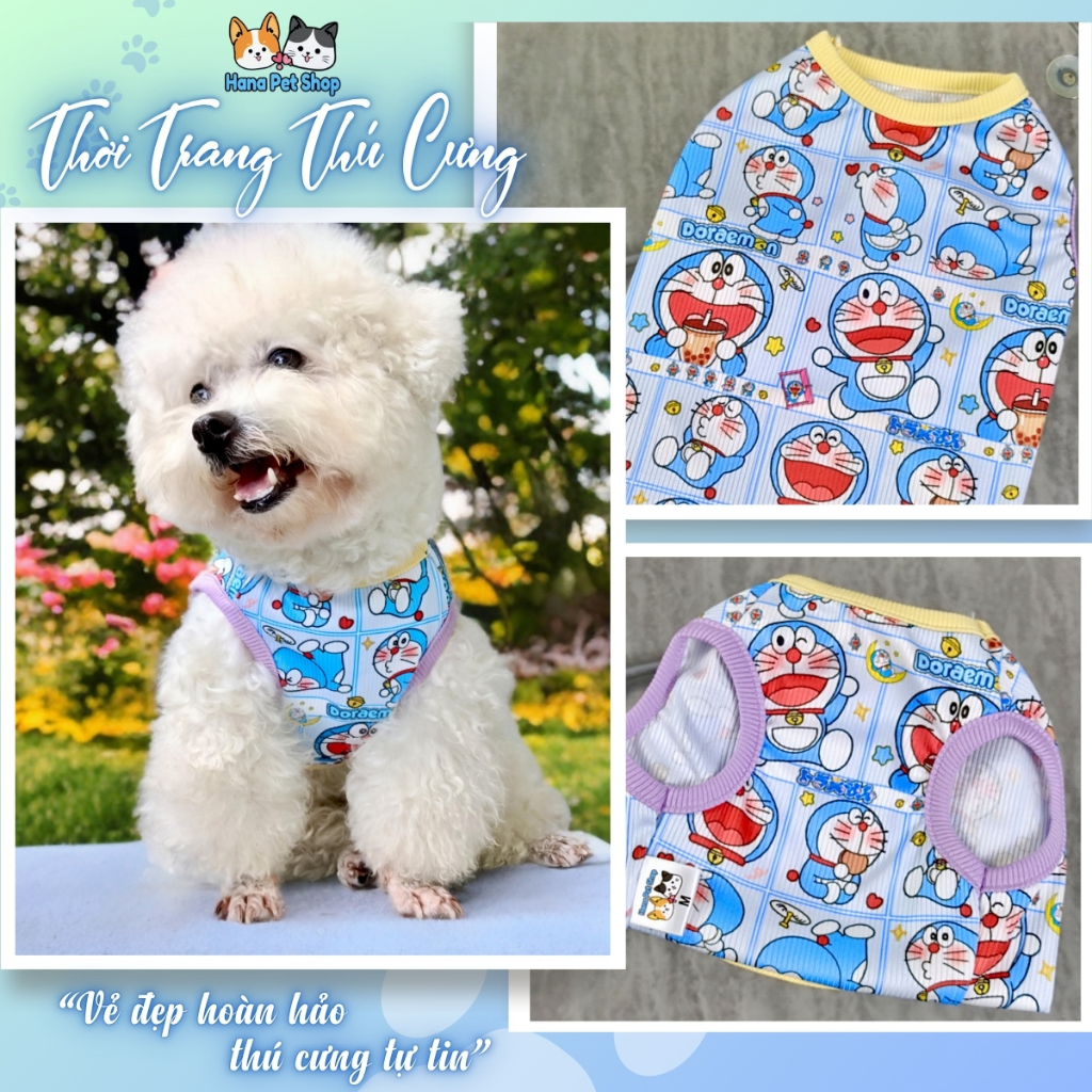 Áo thun cho thú cưng vải thun gân co giãn hình doremon size 2 - 20kg