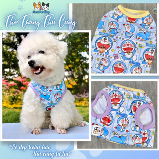 Áo thun cho thú cưng vải thun gân co giãn hình doremon size 2 - 20kg