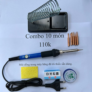   Tặng 5 Mũi Đồng Thay Thế  Combo 10 Món Máy Hàn Thiếc 60w 936 Mũi Đồng Tôi 2 Lớp Điều Chỉnh Nhiệt Độ 