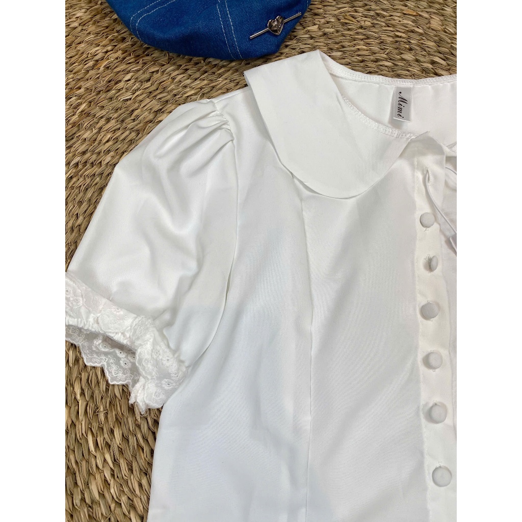 (SẴN-ẢNH THẬT) Sơ mi tay phồng cổ sen vạt ren Yummy đi học, Áo kiểu sơ mi croptop Hàn Quốc S26 | BigBuy360 - bigbuy360.vn