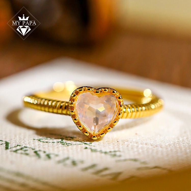 Nhẫn Bạc Khảm Thạch Anh Hồng Madagascar MYPAPA - N25