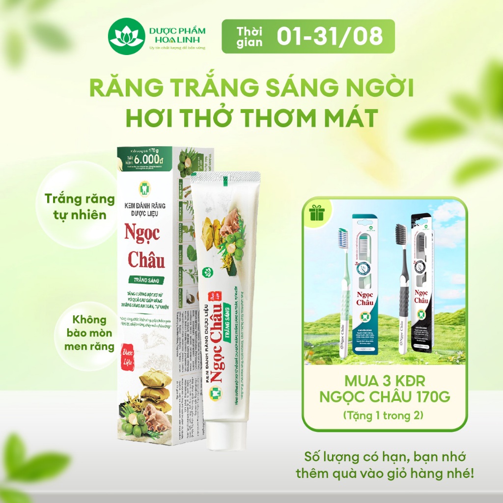 Kem Đánh Răng Dược Liệu Ngọc Châu Trắng Sáng 170g