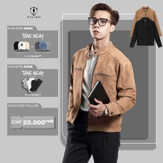 Áo khoác nam Polido SUEDE BIKER chất da lộn mềm mịn 2 lớp lót gió giữ nhiệt tốt form regular