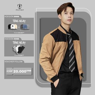 Áo khoác nam,bomber nam Polido Phối chất liệu da lộn mềm mịn ấp áp 2 lớp giữ nhiệt tốt dáng slimfit