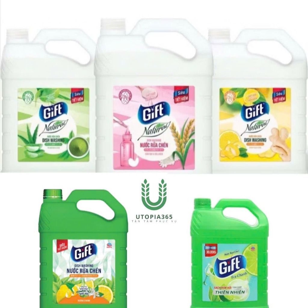 Nước rửa chén GIFT CAN 3,8Kg siêu sạch chiết xuất thiên nhiên 100% an toàn bảo vệ da tay