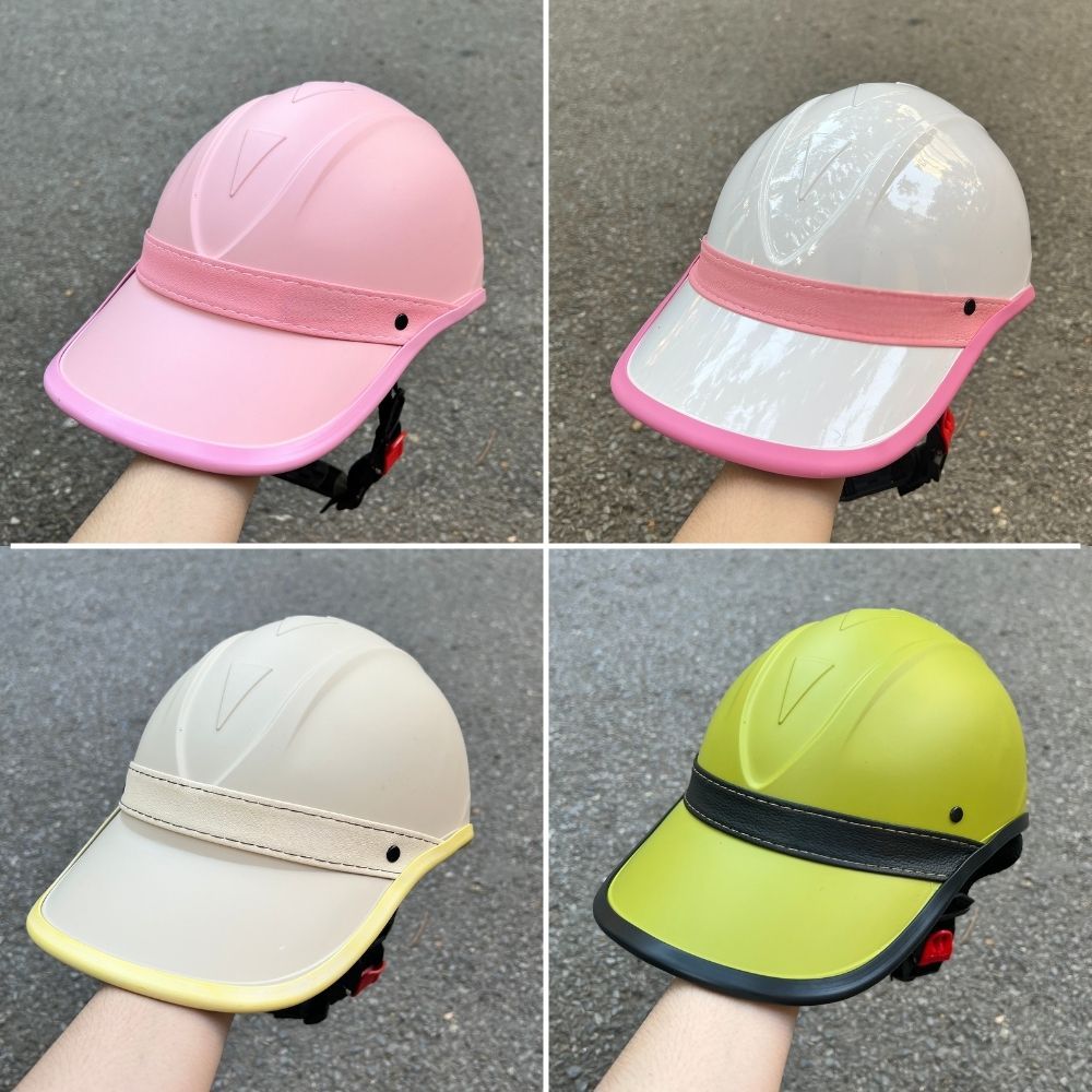Mũ bảo hiểm Lưỡi Trai Đai Da cho nam nữ,nón bảo hiểm thời trang nửa đầu có khoét sau buộc tóc cho nữ
