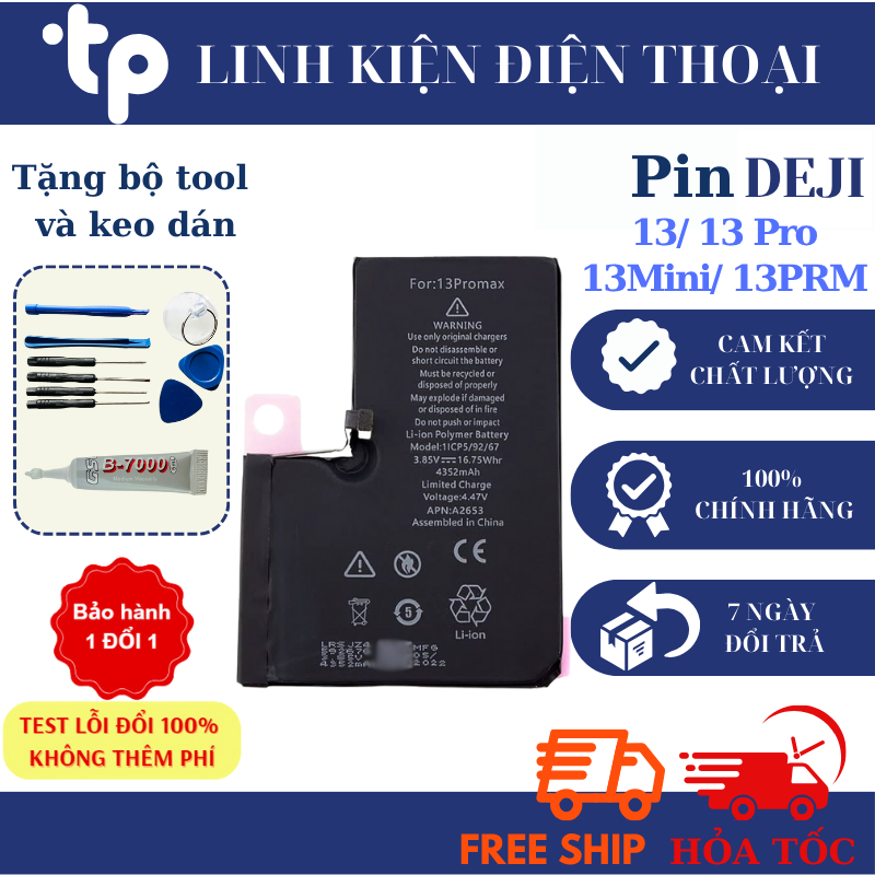 Pin Deji Dung Lượng Cao cho 13/ 13PRO/ 13 PRM PRO MAX (Tặng bộ sửa và keo dán)