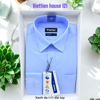 áo sơ mi nam việt tiến màu xanh da trời form reguler vạt bầu chính hãng