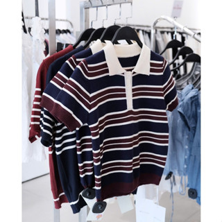 (DÁNG CROPTOP) Áo len kẻ đỏ than CÓ TAY CỘC dệt kim form croptop A6969