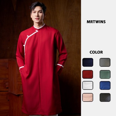 (Không Kèm Quần))Áo Dài Nam Ngũ Thân Truyền Thống Phối Viền Khác Màu Form Rộng Thương Hiệu Mr Twins