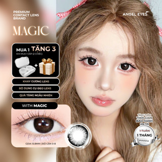 Lens giãn tròng màu đen tự nhiên có độ 0-6 Magic Black nhãn hiệu Angel Eyes, kính giãn tròng màu đen hiệu ứng giãn 14.5