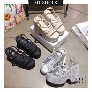  Giày Xuồng  Sandal Nữ Đế Cao 9P Quai Ống Thời Trang Chất Da Nhũ Mềm Đẹp Tôn Chân mT Shoes SD049 