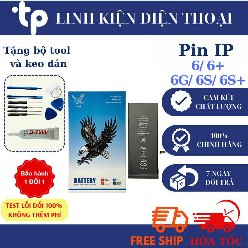PIN ĐẠI BÀNG CHO 6/ 6+ (6PLUS)/ 6S/ 6S PLUS/ 6G (TẶNG BỘ SỬA VÀ KEO)