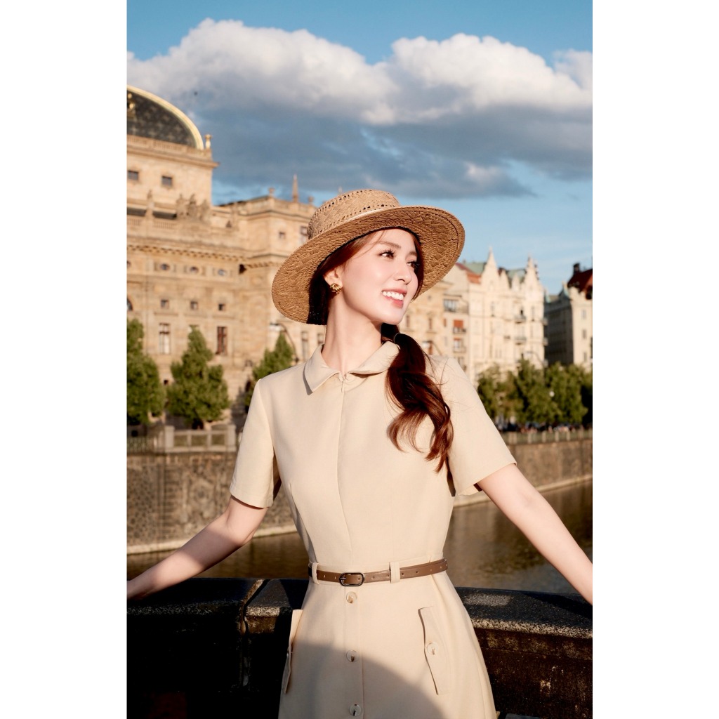 (QUIET BLOOM)  Váy dáng xòe chất liệu cao cấp cổ kéo khóa túi giả, thời trang thiết kế nữ Calie VX276 | BigBuy360 - bigbuy360.vn