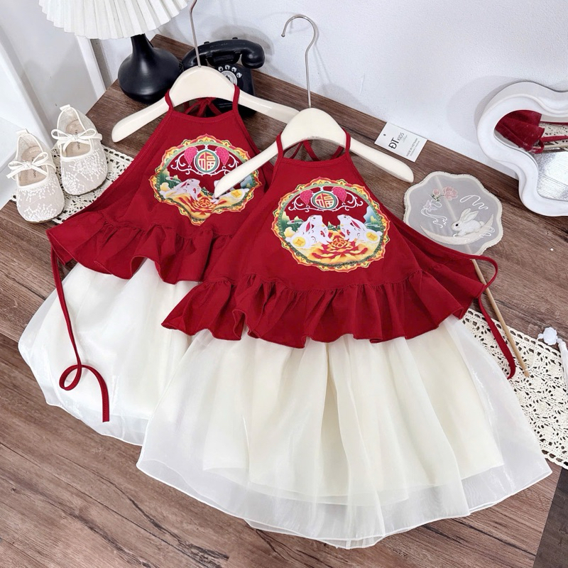   Quynhanhshop   8kg-30kg Yếm thỏ trông trăng kết hợp chân váy voan lụa cho bé gái diện trung thu 