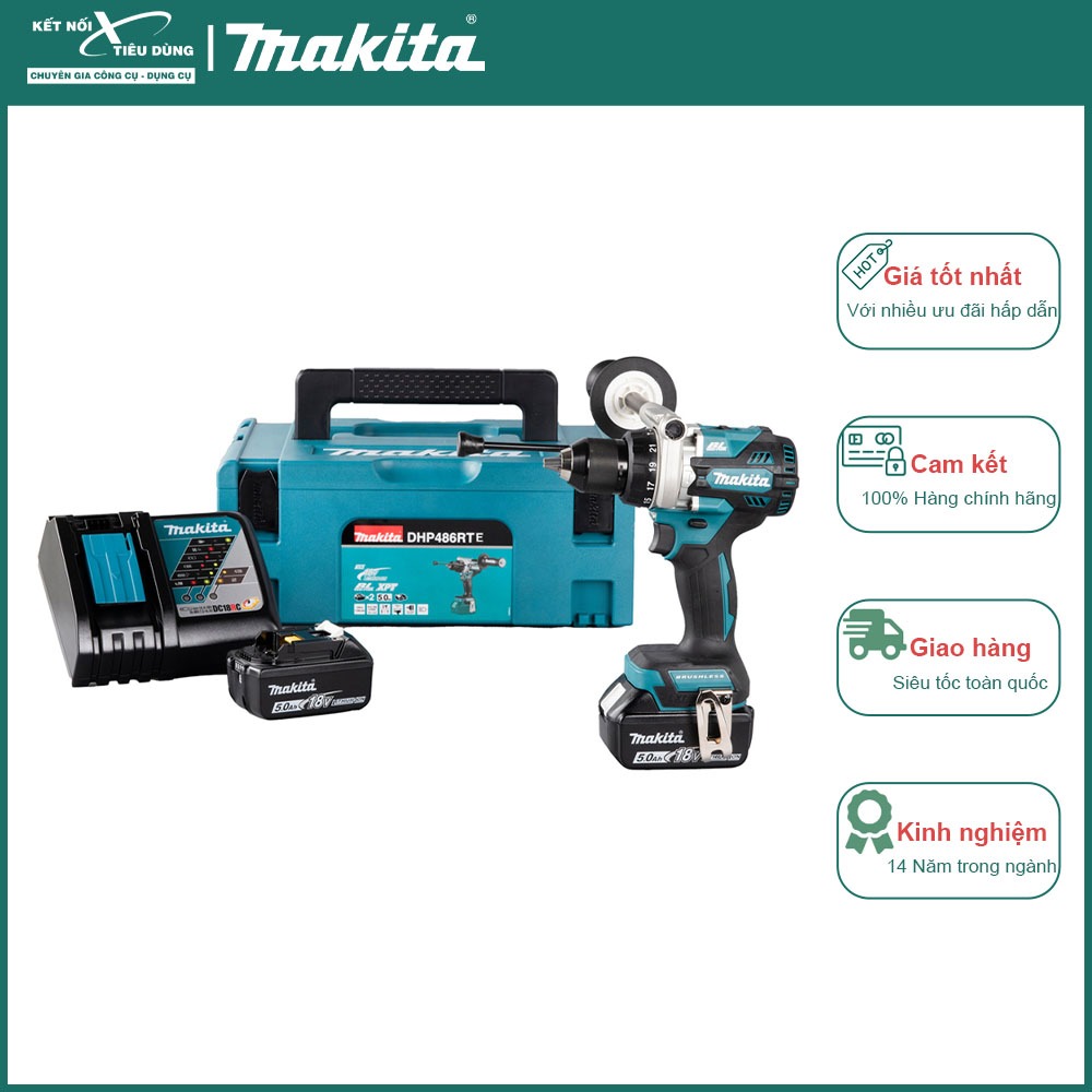 Máy khoan động lực dùng pin 18V Makita DHP486 Z / RTE (Momen xoán 125Nm) Kết Nối Tiêu Dùng