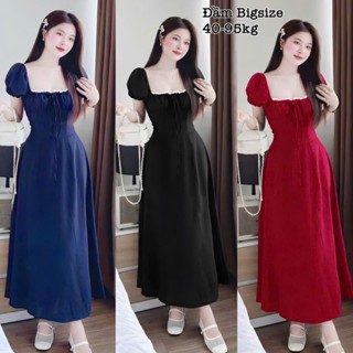  Thời Trang Bigsize Én Nhỏ - Đầm Váy Nữ Buộc Nơ Phối Ren Thiết Kế Cổ Vuông Nhún Ngực Bèo Tiểu Thư Lụa Chéo Hàn 40-95kg 