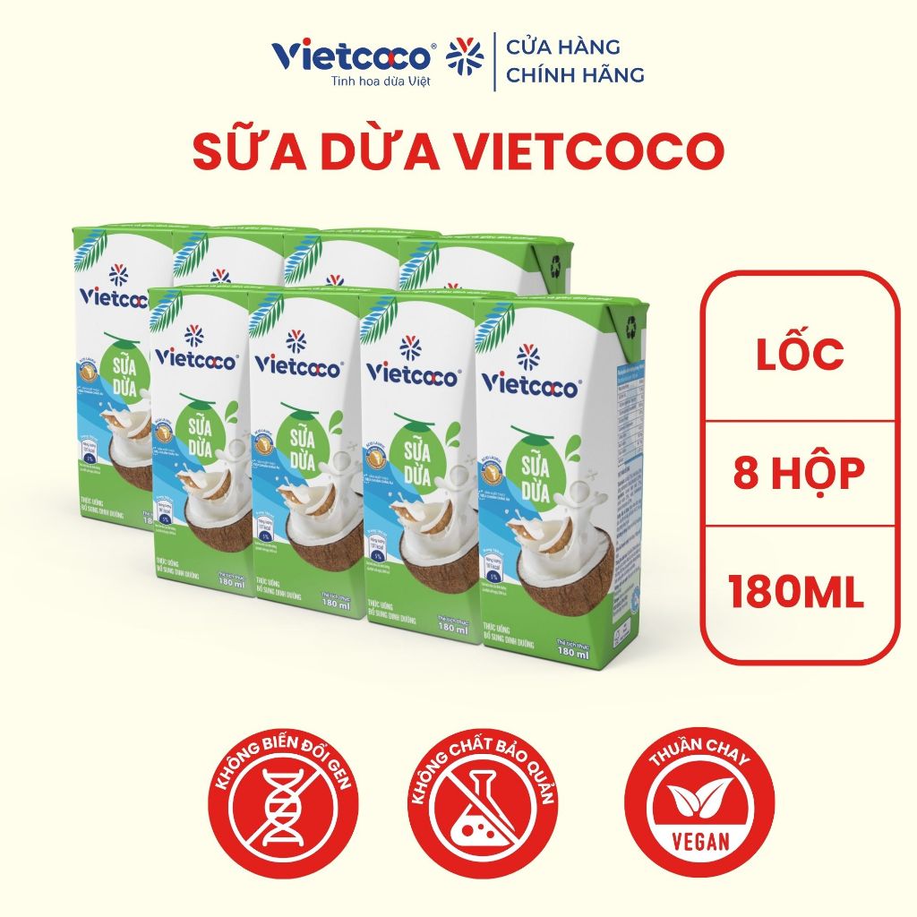 [Lốc 8 hộp] Sữa dừa UHT Vietcoco 180ml