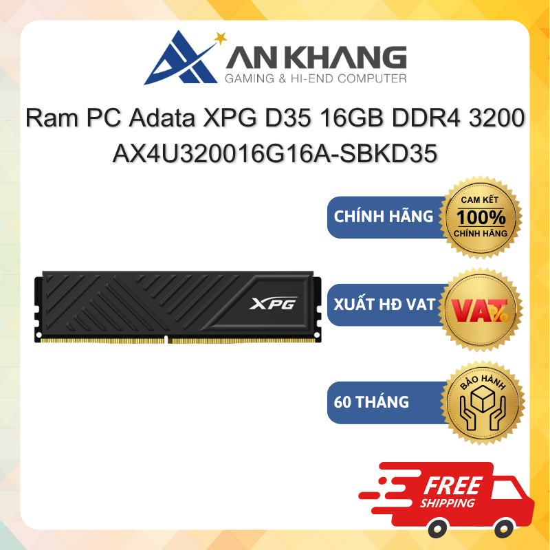 Ram PC Adata XPG D35 16GB DDR4 3200 (AX4U320016G16A-SBKD35) RADTAD032 Chính hãng Bảo hành 60 Tháng