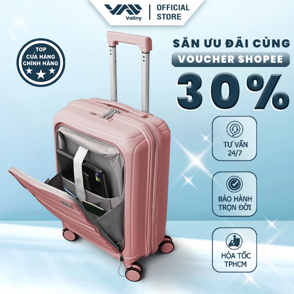 Vali Du Lịch Doanh nhân VALINY VNY07 size 20inch Chất Liệu Nhựa PP Cao Cấp Dẻo Dai Rose Gold BẢO HÀNH TRỌN ĐỜI