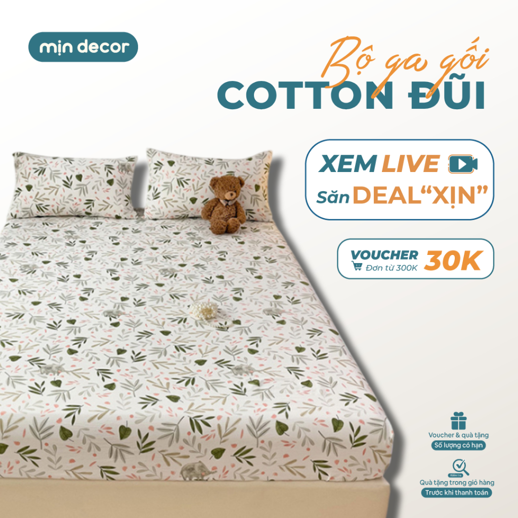  Bộ Ga Gối Cotton Đũi Đậu Nành Mịn Decor Drap Giường Soybean Fiber 1m6x2m 1m8x2m 2mx2m2 Bo Chun 10cm 