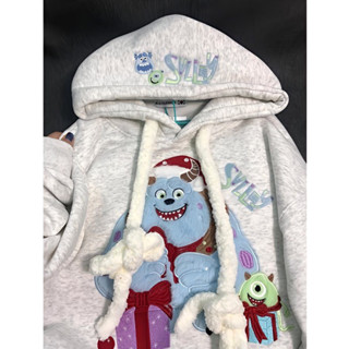 Oni.Shop_[SẴN GIAO LUÔN] Áo Nỉ Hoodie Xám Hoạ Tiết Dễ Thương Lót Nhung Dày Có Dây Buộc Chuẩn Loại 1