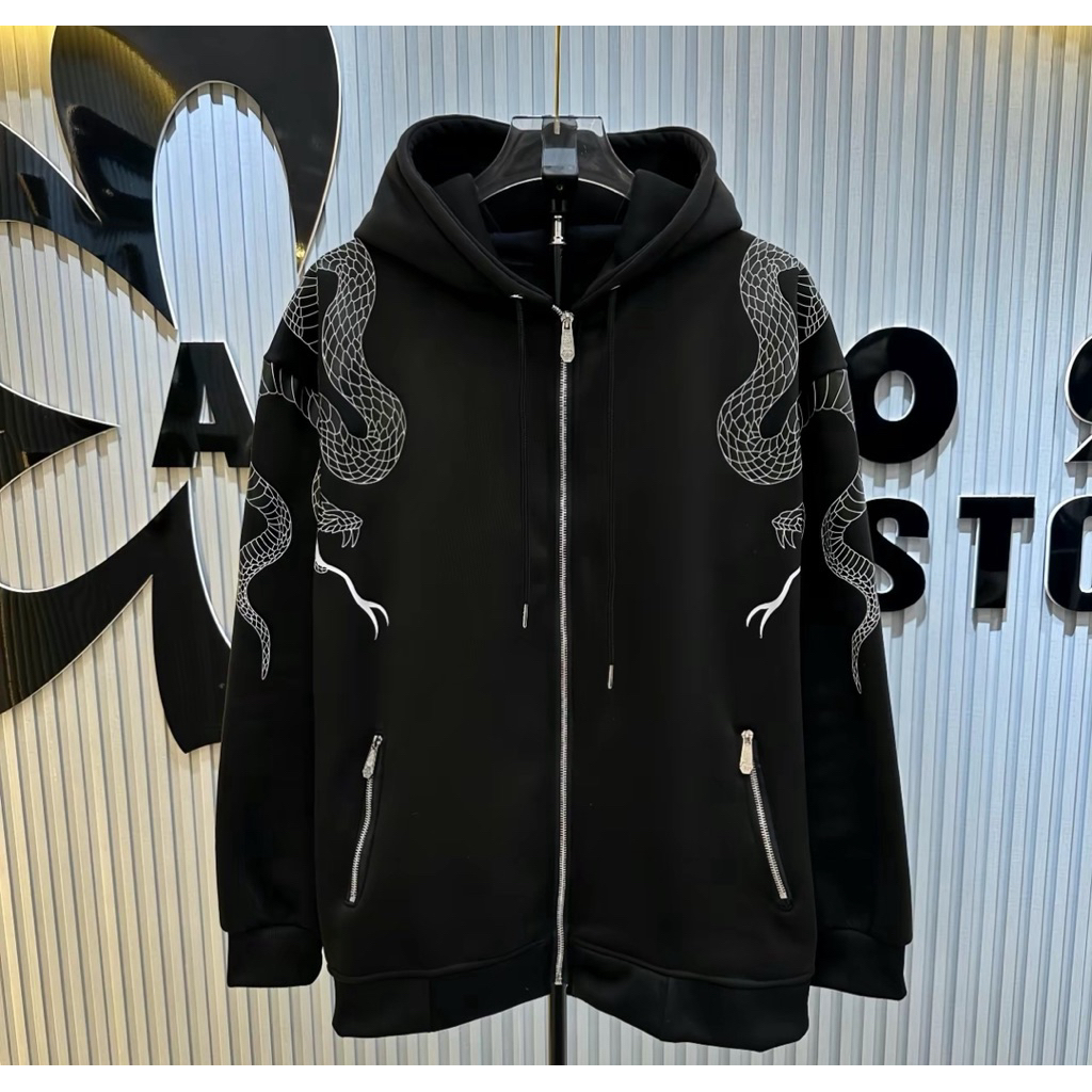 Rắn Khoa Khắc PP logo Sắt mũ hai lớp nỉ bông ấm áp Hottrend boy phố girl phố Menswear