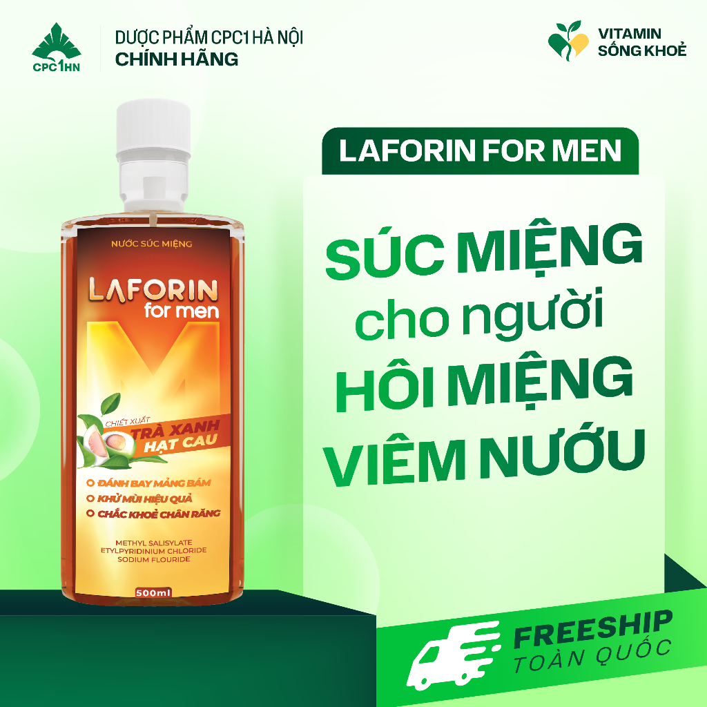 Laforin Formen - Nước Súc Miệng Giảm Hôi Miệng, Viêm Nướu, Giúp Răng Trắng Sáng (Chai 500ml)