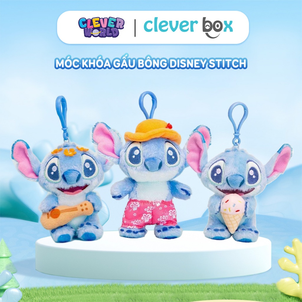 Móc Khóa Gấu Bông Stitch Disney AOGER Chính Hãng, Móc Khóa Cute Treo Balo, Túi Xách Clever Box