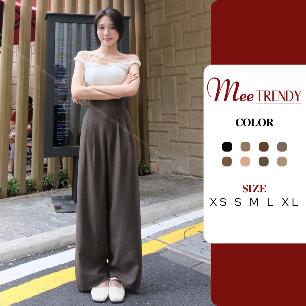 Quần Ống Rộng Nữ, Quần Ống Suông Nữ Lưng Cao Ullzang 1 Cúc Khoá Trước Cullotes Hack Dáng Meetrendy [Q2]