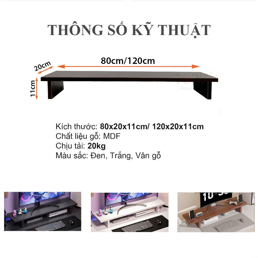 Kệ màn hình máy tính LED sạc không dây USB kệ để máy tính bàn giá đỡ màn hình kê PC gỗ trắng | BigBuy360 - bigbuy360.vn