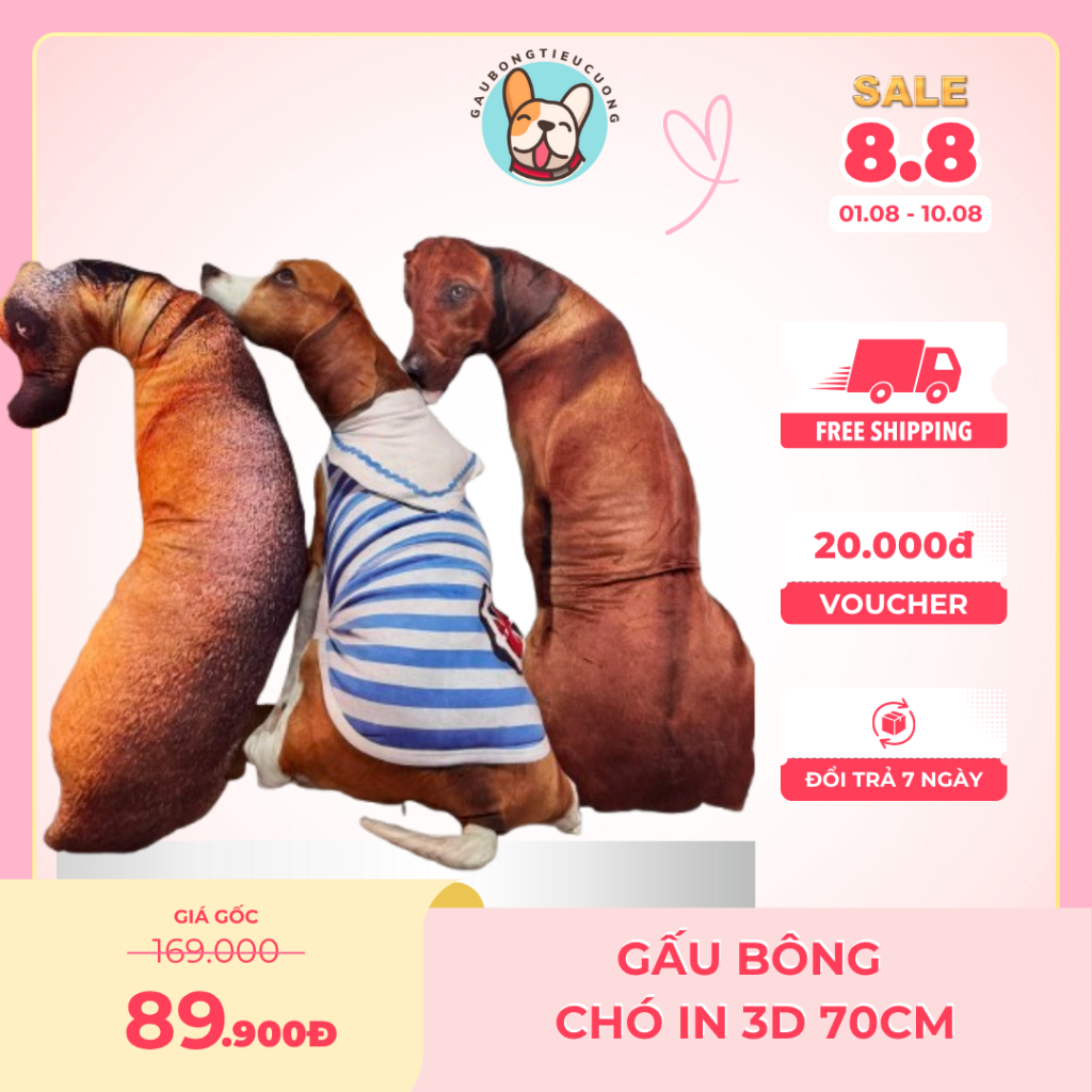 [RẺ VÔ ĐỊCH] Gấu Bông Chó In 3D 70cm To Khổng Lồ, Thú Nhồi Bông Chó Có Sạc Tia 70cm Mềm Mại Cho Bé