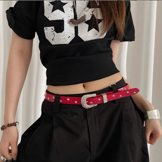Thắt lưng bản nhỏ BASIC unisex đen đỏ trắng đính ngôi sao y2k Punk cá tính