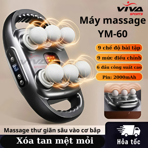 Máy massage 6 đầu cầm tay đa năng, Máy mát xa toàn thân YM-60 với 9 chế độ và 9 mức điều chỉnh