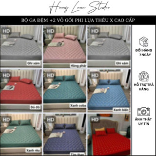 BỘ GA ĐỆM +2 VỎ GỐI PHI LỤA THÊU X CAO CẤP