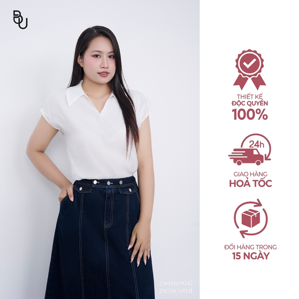 Áo sơ mi cổ V tay rơi BIGSIZE (55kg đến 95kg) – 25HSSM047 - [BUstu Bigsize]