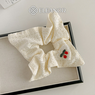 Dây buộc tóc nữ scrunchies Eleanor Accessories thêu hình quả cherry cột tóc phụ kiện tóc 10288